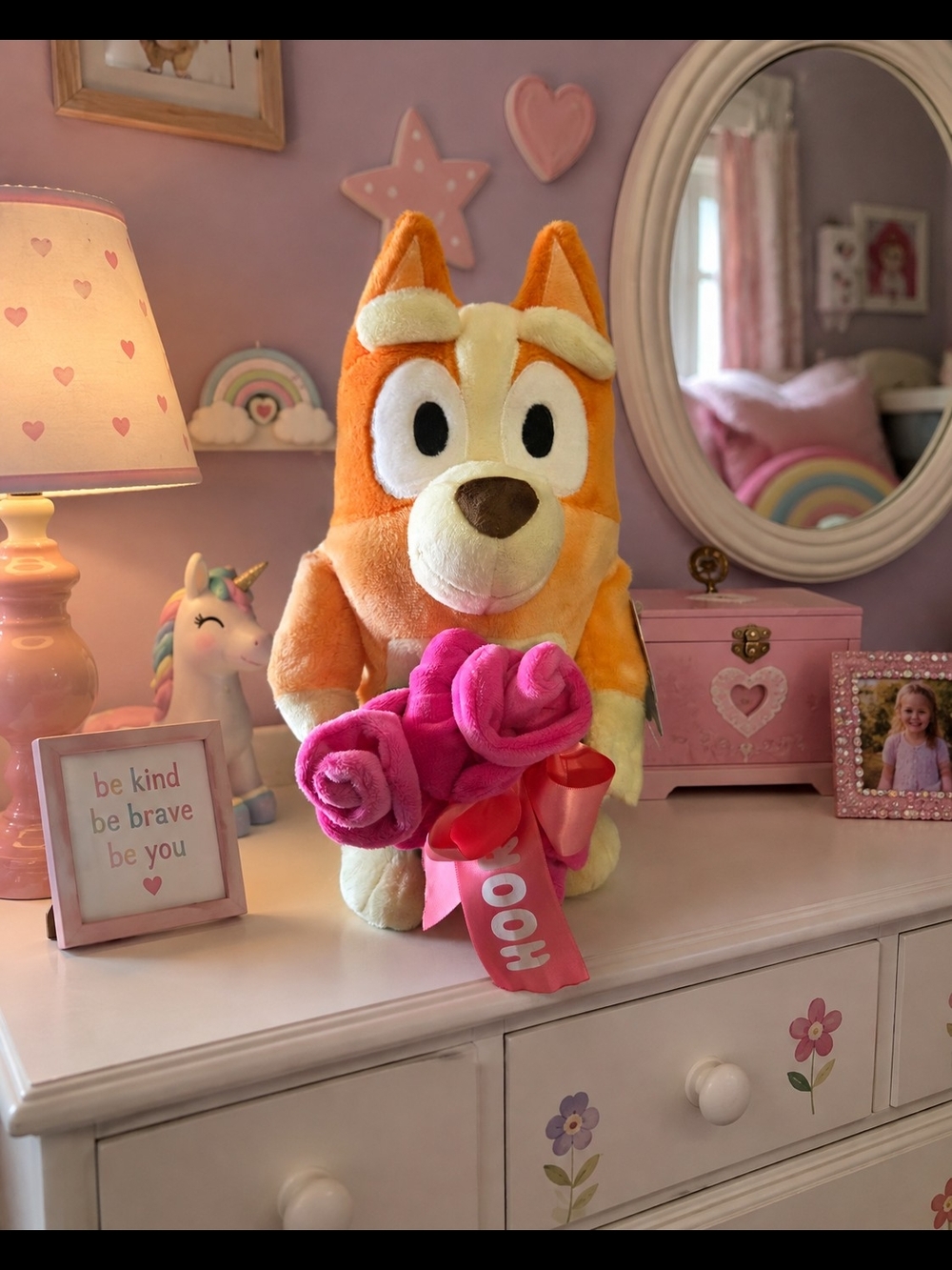 Bluey Musical Plush with Pink Rose Bouquet